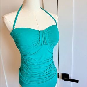 La Blanca Turquoise Ruched Halter Tankini